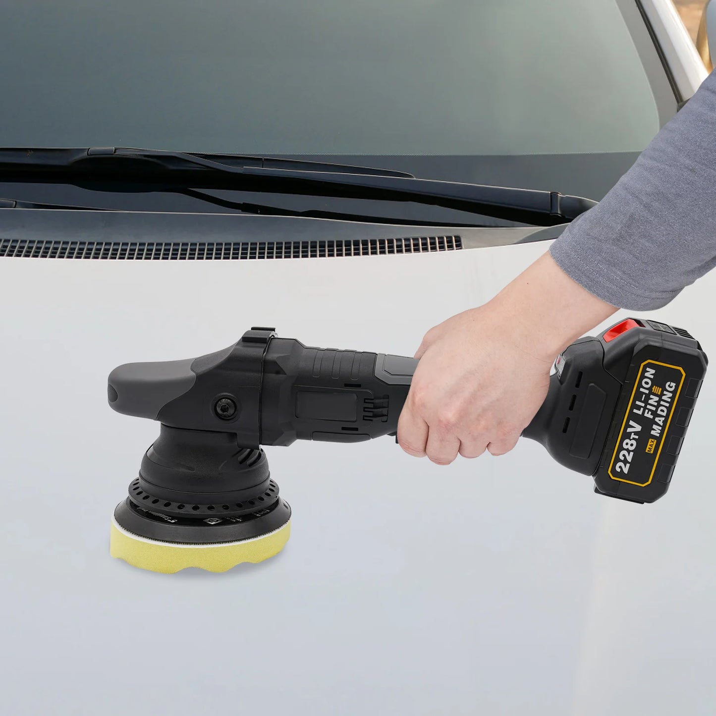 Polisher Machine with Brushless Copper Motor, 55 Minutes Battery Life, Shockproof Handle for Car Waxing and Polishing