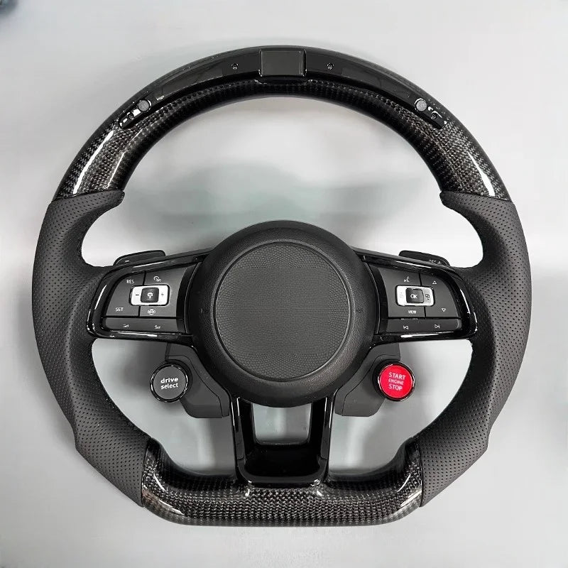 For VW Steering Wheel Golf 7 MK7 Mk7.5 GTI Scirocco Polo GTS R Line 2014-2017 Forge Carbon Fiber Customized LED RPM Racing Wheel