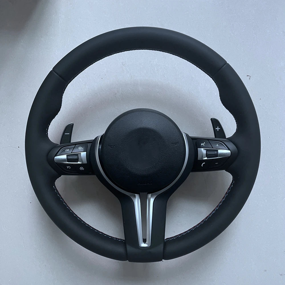 New upgraded full leather black steering wheel suitable for BMW 430i F30 F15 F16 F20 F21 F25 F26 M5 F10 F11 F06 F07 F12 F13 F01