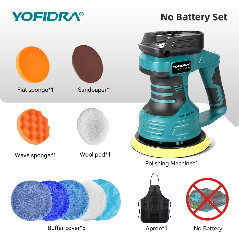 YOFIDRA Cordless Car Polisher 8 Gears Adjustable Electric Polishing Machine Auto Waxing Rotary Polish For Makita 18V Battery Pin