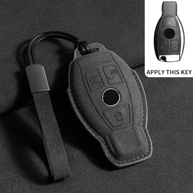 Suede Car Key Case Cover Protector Shell for Mercedes Benz A C E S G Class GLC CLE CLA GLB GLS W177 W205 W213 W222 X167 AMG
