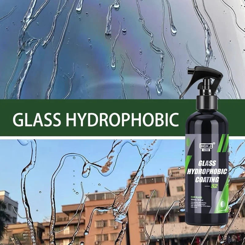 HGKJ S2 Car Glass Hydrophobic Coating Spray Rain Repellent Automotive Antirain Clear View Nano Waterproof Agent Car Care Detail