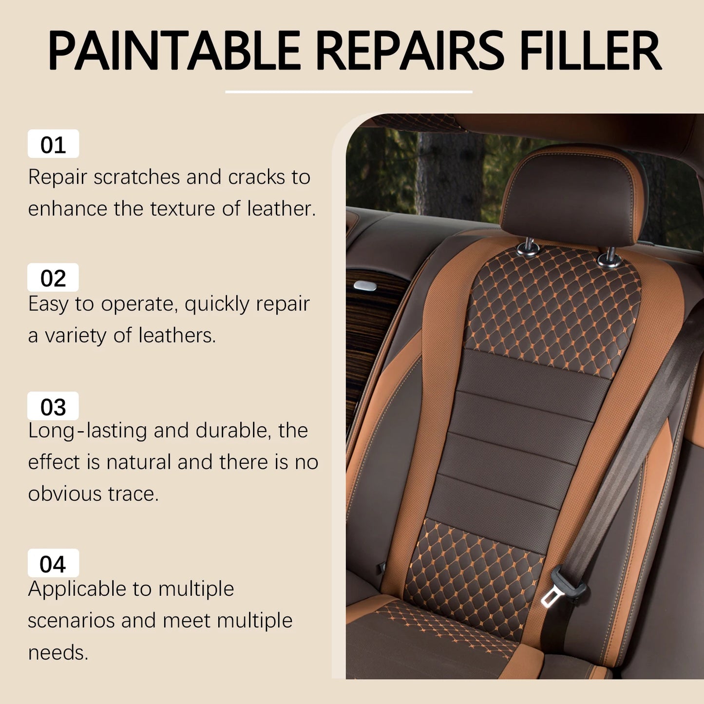 Professional Leather Repair Paste Filler Kit for Scratches Cuts & Holes Car Seat Sofa Furniture Restoration Permanent Paste