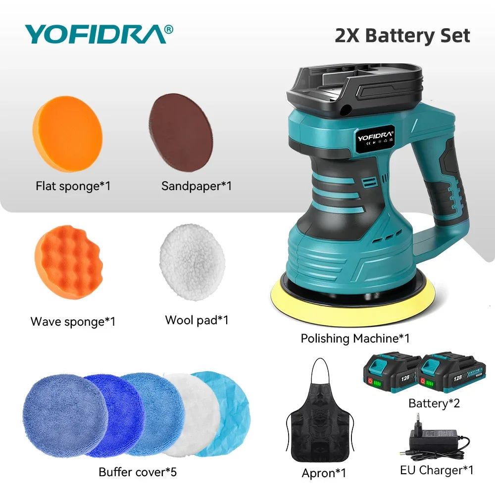 YOFIDRA Cordless Car Polisher 8 Gears Adjustable Electric Polishing Machine Auto Waxing Rotary Polish For Makita 18V Battery Pin