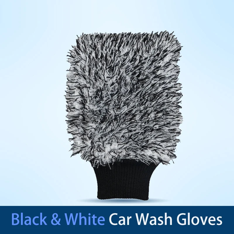 SEAMETAL Microfiber Car Wash Brush Cleaning Gloves Plastic Handle Wheel Brush Double-Side Absorbent Clean Glove Car Washing Tool