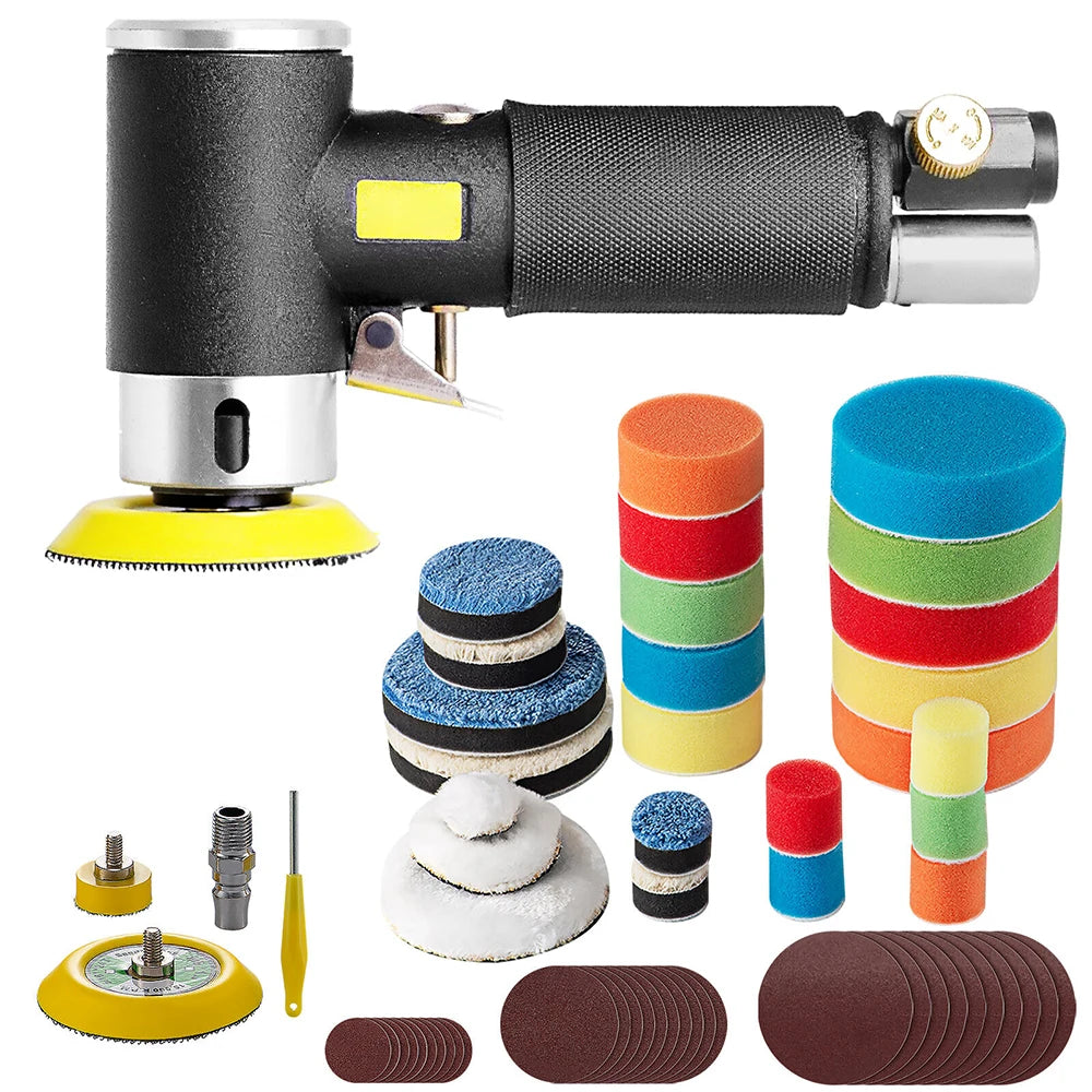 Podofo 1/2/3inch Adjustable 3MM Orbit Air Sander Mini Pneumatic 1200 RPM Grinding Machine set for Auto Sanding Car Polishing