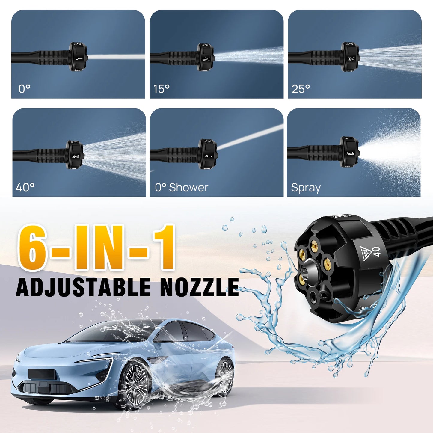 BRIEFNESS Car Washer Cordless High Pressure Washer 6 in 1 Adjustable Nozzle 5m Hose Pressure Cleaner Portable Cleaning Tool