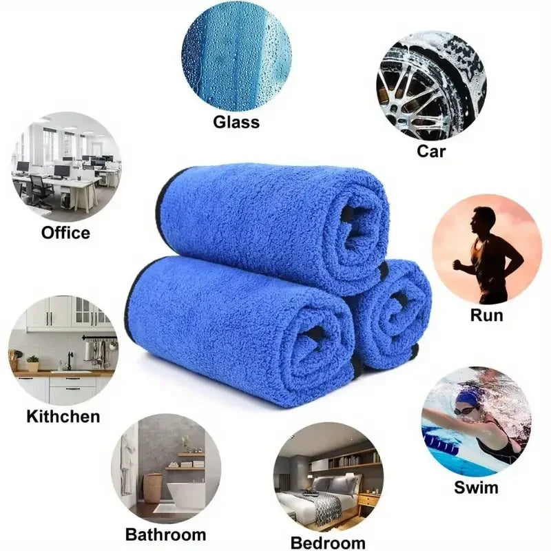 1-4pcs Microfiber Car Washing Towel Soft Quick Drying Windows Mirrors Wiping Rags Home Double Layer Cleaning Cloths 500GSM