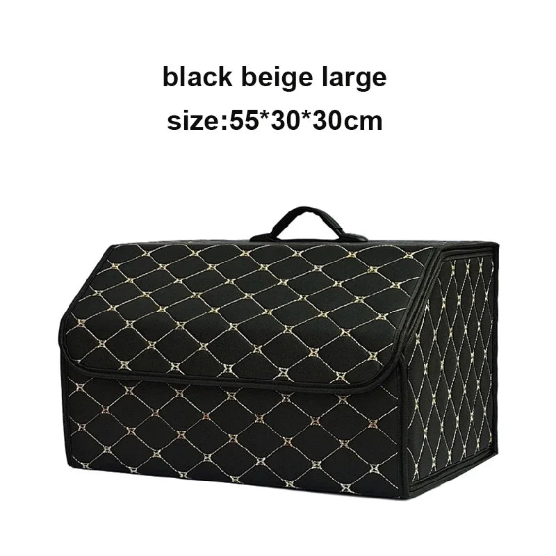 Car Trunk Organizer Box, Large Capacity, Auto Multiuse Tools, Storage Bag, Stowing, Tidying, Leather, Folding for Emergency