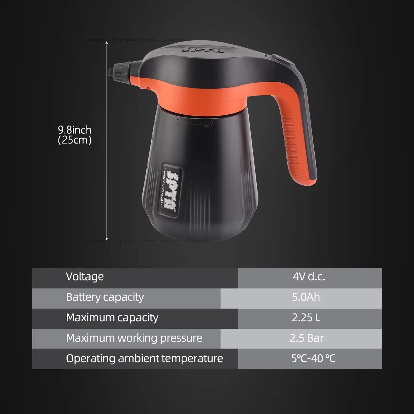 SPTA  2.25L/76 oz Electric Pressurized Soap Sprayer,Pressure Foam Sprayer, Car Foam Sprayer, Cordless Pump Sprayer