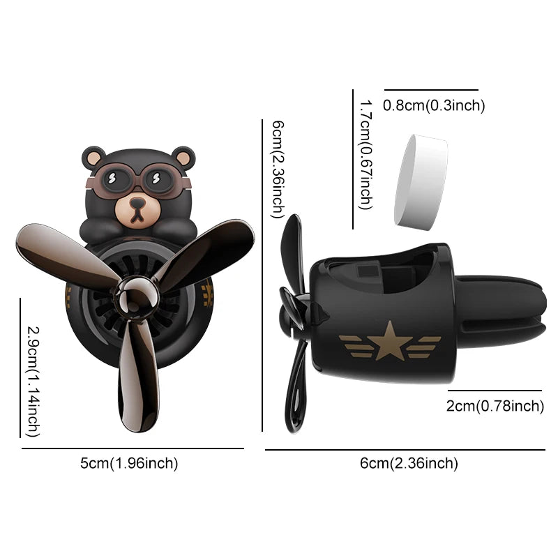 Rotating airplane pilot bear car air freshener accessories interior decoration fan vent clip perfume fragrance diffuser ornament