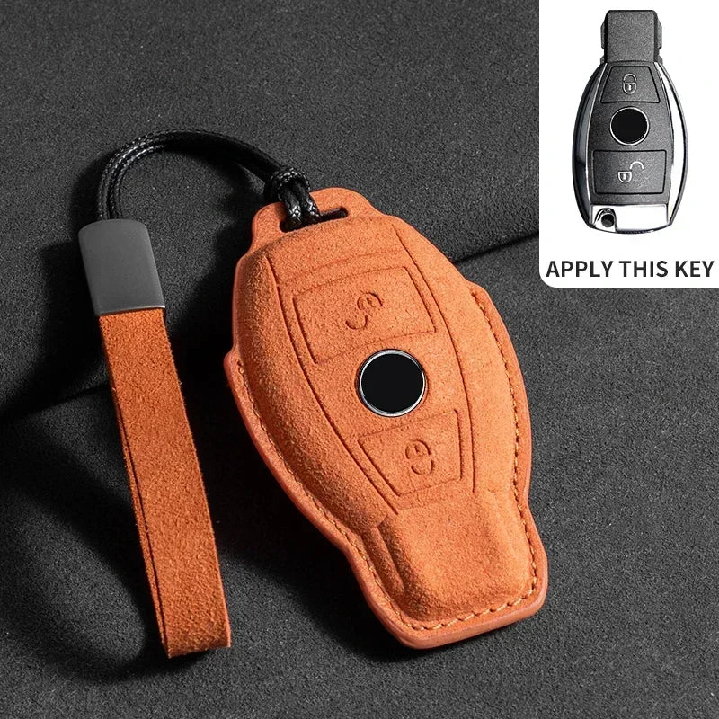 Suede Car Key Case Cover Protector Shell for Mercedes Benz A C E S G Class GLC CLE CLA GLB GLS W177 W205 W213 W222 X167 AMG