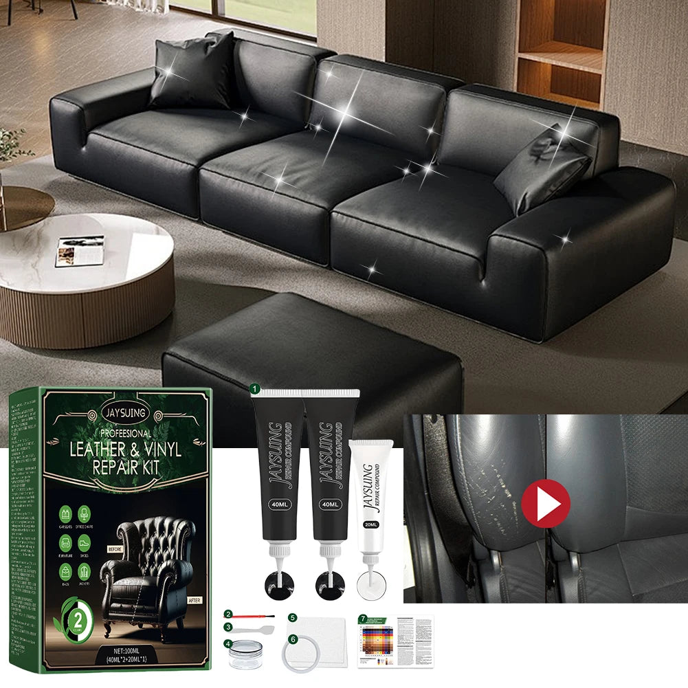 Black Leather & Vinyl Repair Kit Leather Scratch Repair Kit Leather Color Restorer for Couches Furniture Car Seats Purse Jacket
