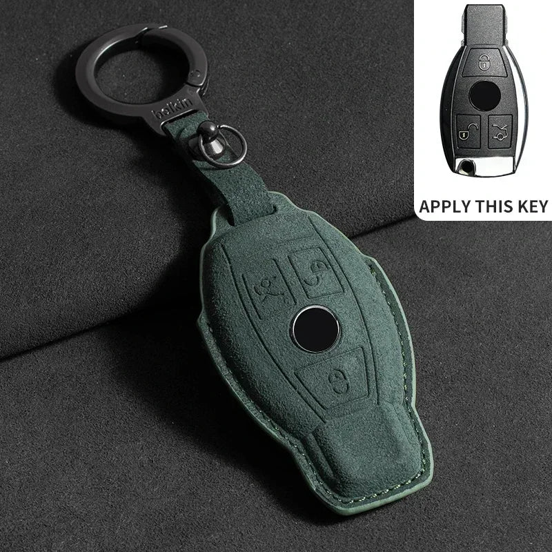 Suede Car Key Case Cover Protector Shell for Mercedes Benz A C E S G Class GLC CLE CLA GLB GLS W177 W205 W213 W222 X167 AMG