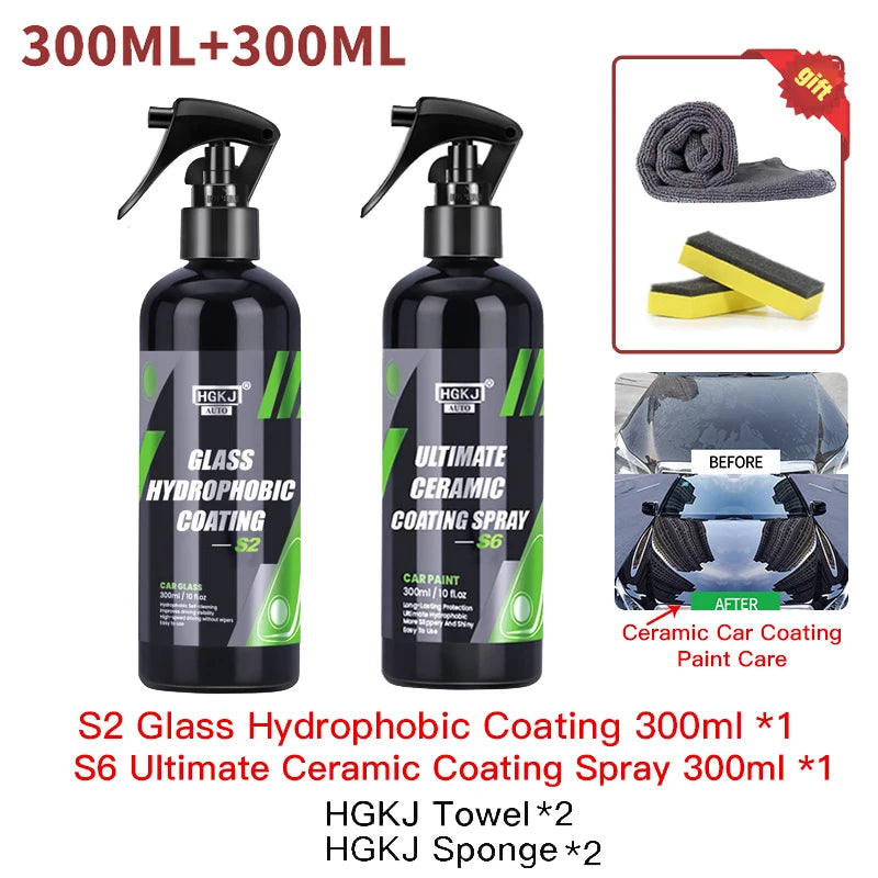 HGKJ S2 Car Glass Hydrophobic Coating Spray Rain Repellent Automotive Antirain Clear View Nano Waterproof Agent Car Care Detail