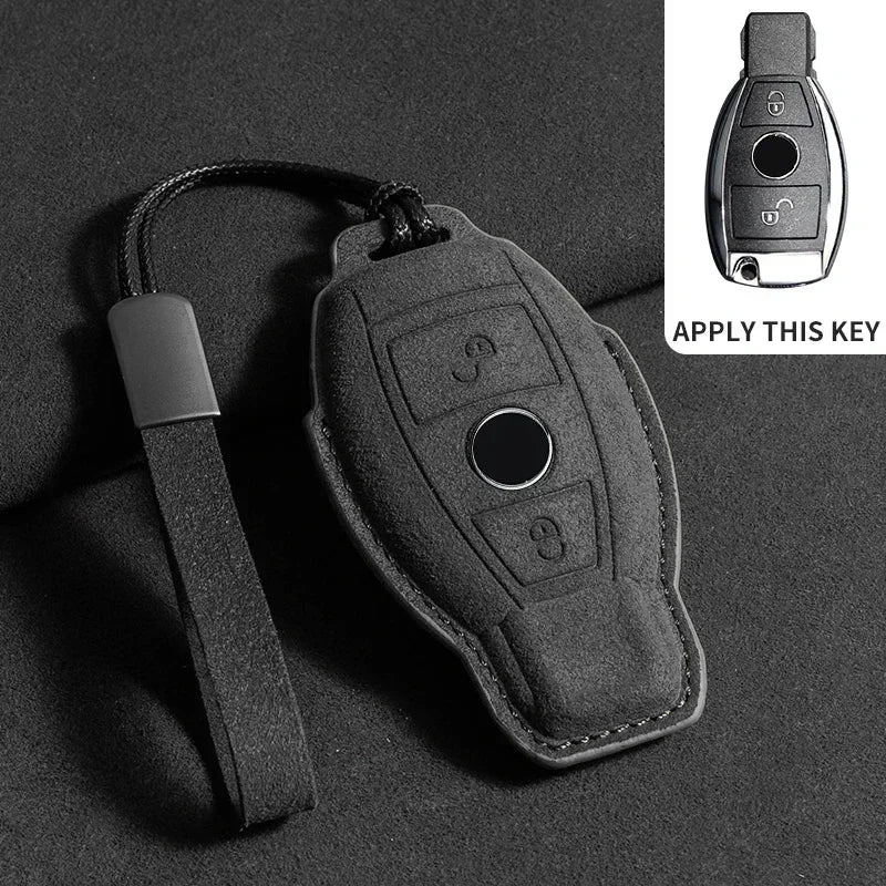 Suede Car Key Case Cover Protector Shell for Mercedes Benz A C E S G Class GLC CLE CLA GLB GLS W177 W205 W213 W222 X167 AMG