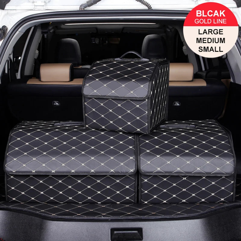 Car Trunk Organizer Box, Large Capacity, Auto Multiuse Tools, Storage Bag, Stowing, Tidying, Leather, Folding for Emergency
