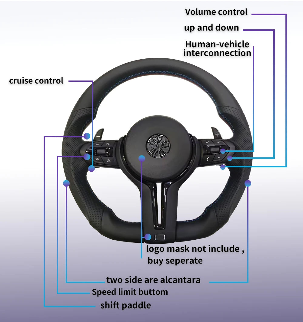 COIKA Upgrade Leather Steering Wheel Suitable For BMW F20 F21 F30 F34 F36 F10 F11 F01 F25 F26 E90 E87 E70 E84 With Black Chrome