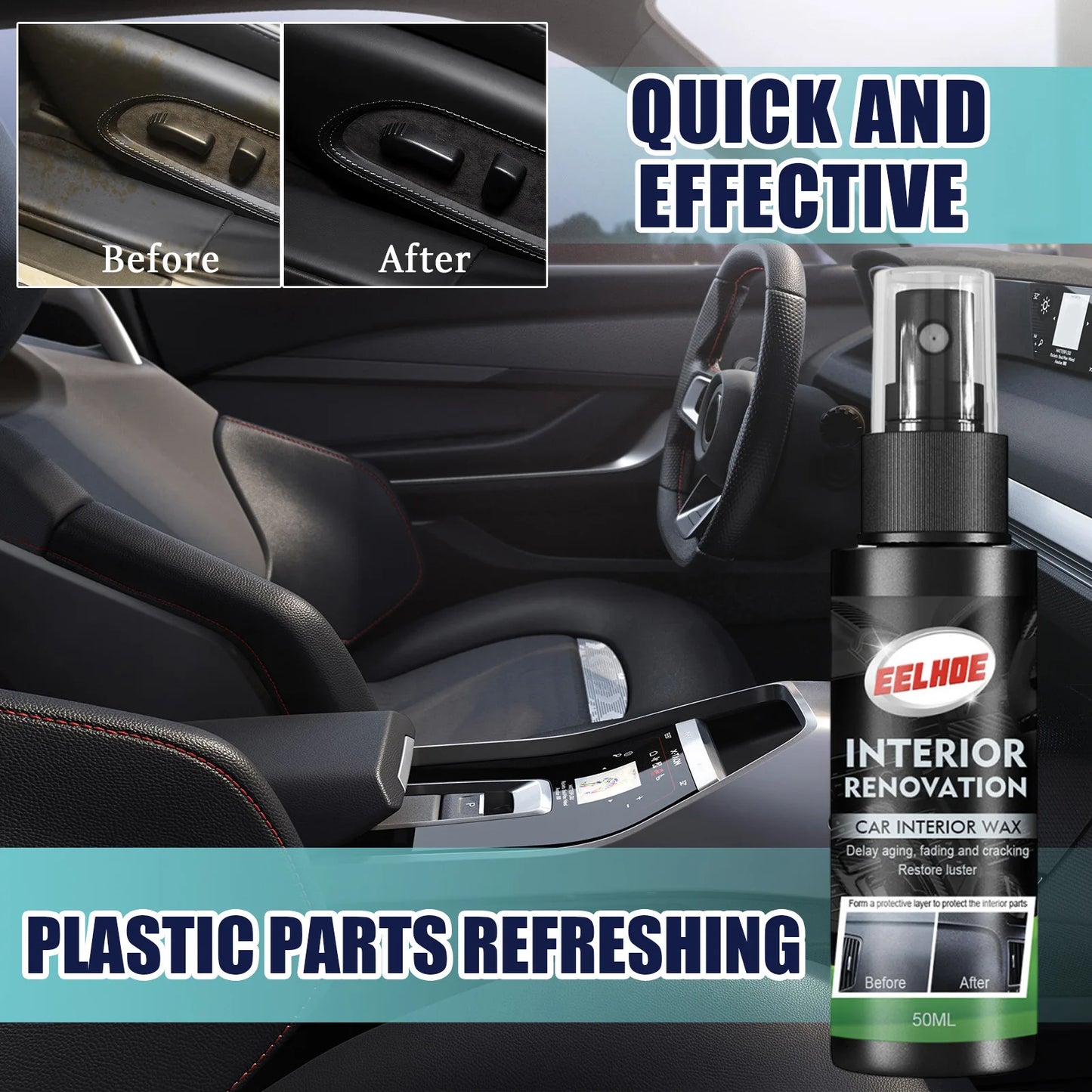 EELHOE Car Leather Protection Spray Delay Oxidation Seat Car Detailing Plastic Restorer Car Leather Seats Cleaning Spray 50ml