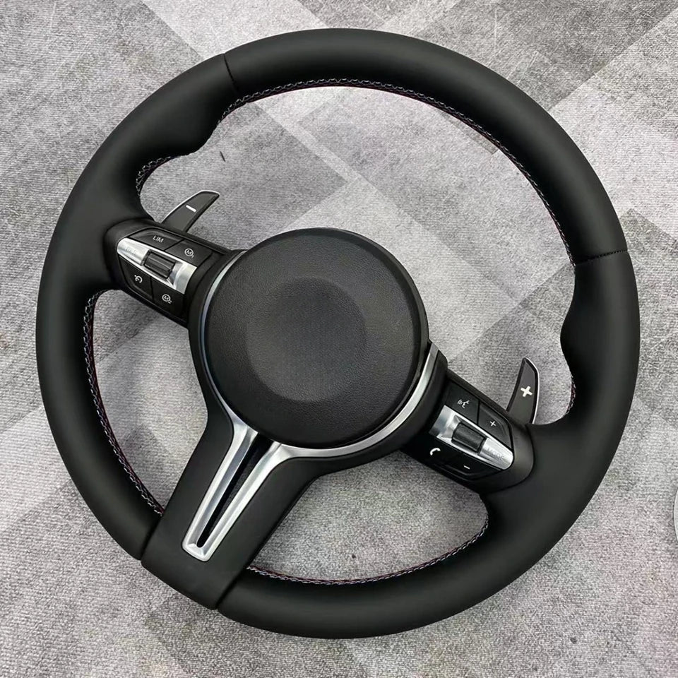 New upgraded full leather black steering wheel suitable for BMW 430i F30 F15 F16 F20 F21 F25 F26 M5 F10 F11 F06 F07 F12 F13 F01