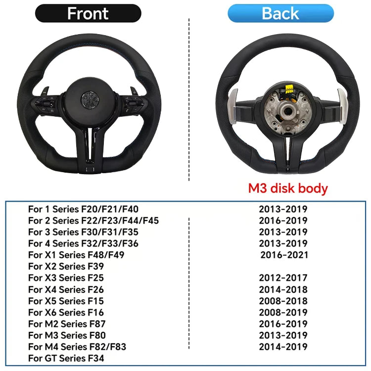 COIKA Upgrade Leather Steering Wheel Suitable For BMW F20 F21 F30 F34 F36 F10 F11 F01 F25 F26 E90 E87 E70 E84 With Black Chrome