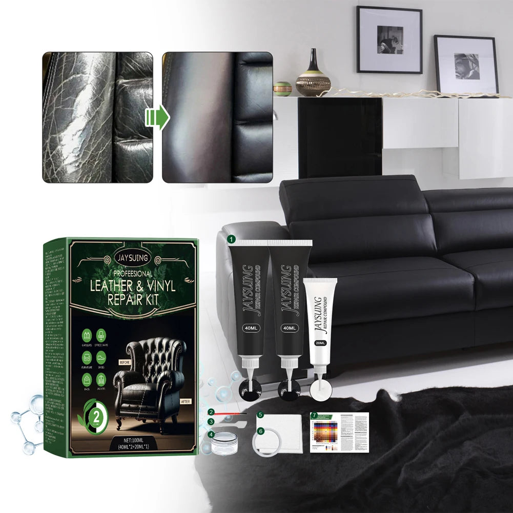 Black Leather & Vinyl Repair Kit Leather Scratch Repair Kit Leather Color Restorer for Couches Furniture Car Seats Purse Jacket