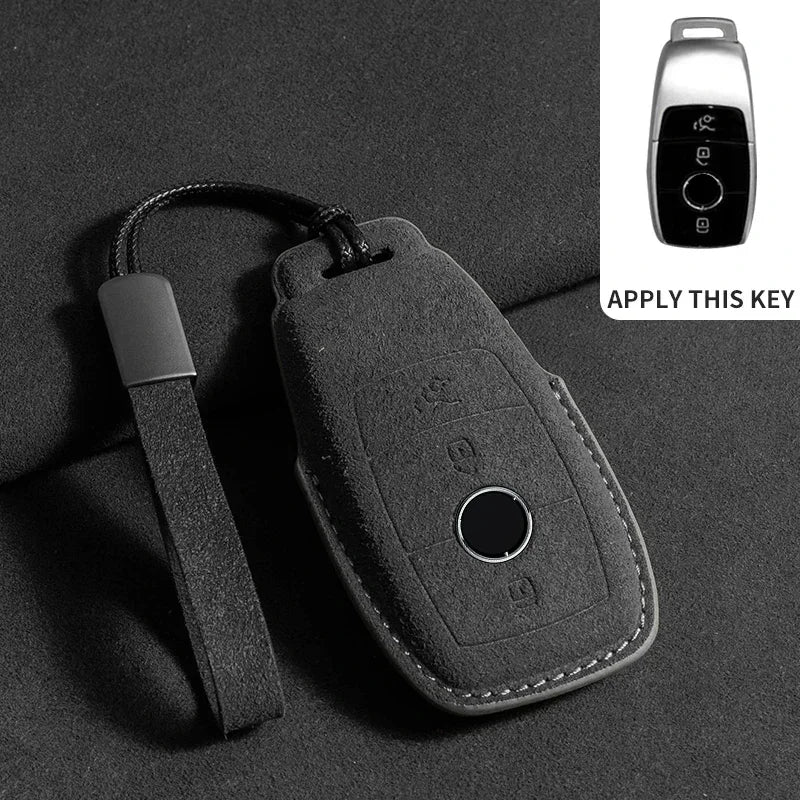 Suede Car Key Case Cover Protector Shell for Mercedes Benz A C E S G Class GLC CLE CLA GLB GLS W177 W205 W213 W222 X167 AMG