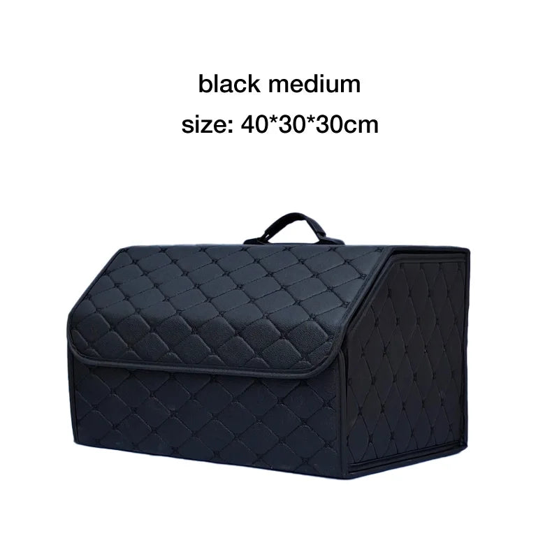 Car Trunk Organizer Box, Large Capacity, Auto Multiuse Tools, Storage Bag, Stowing, Tidying, Leather, Folding for Emergency