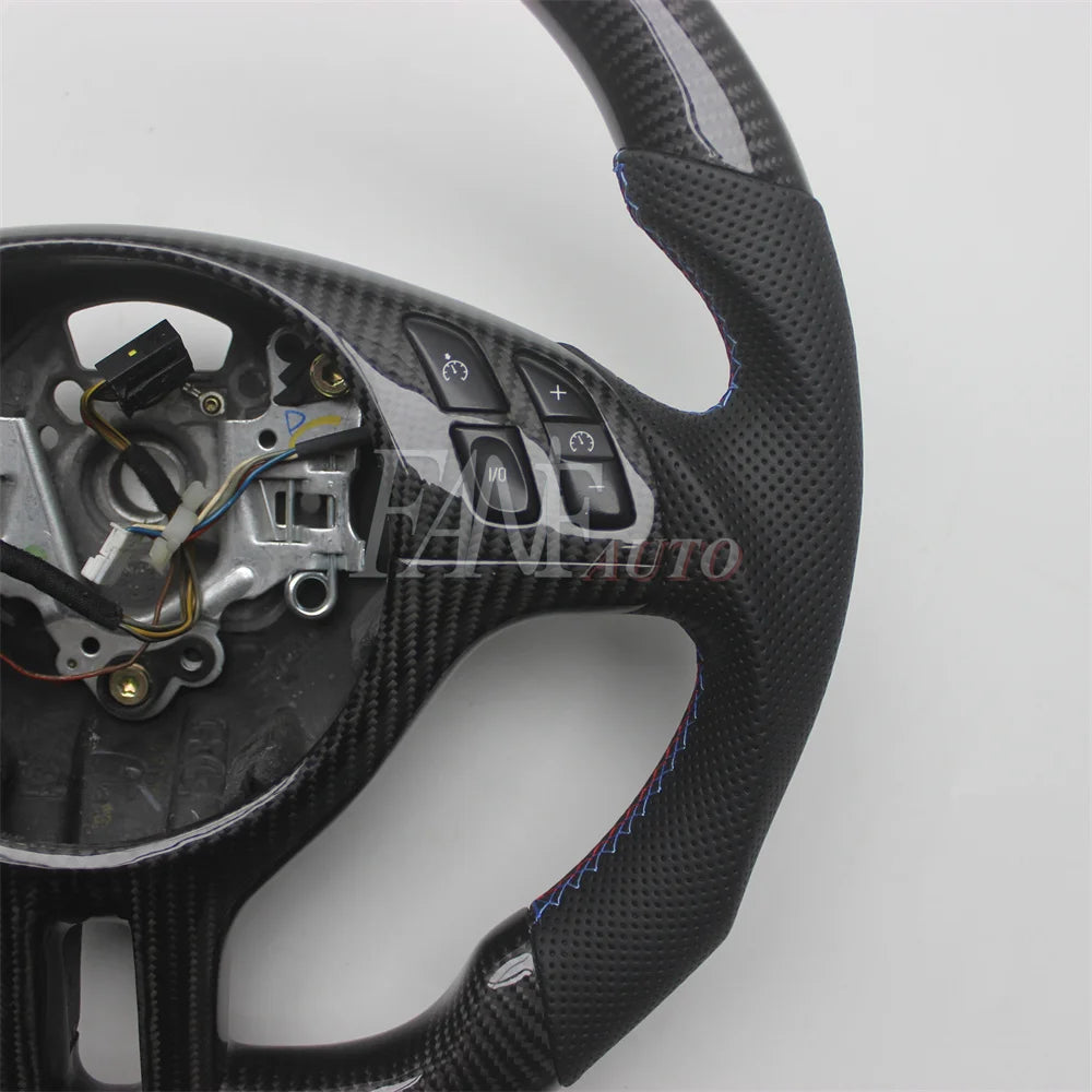 Replacement Real Carbon Fiber Steering Wheel with Leather for BMW E46 3 Series 1997-2006