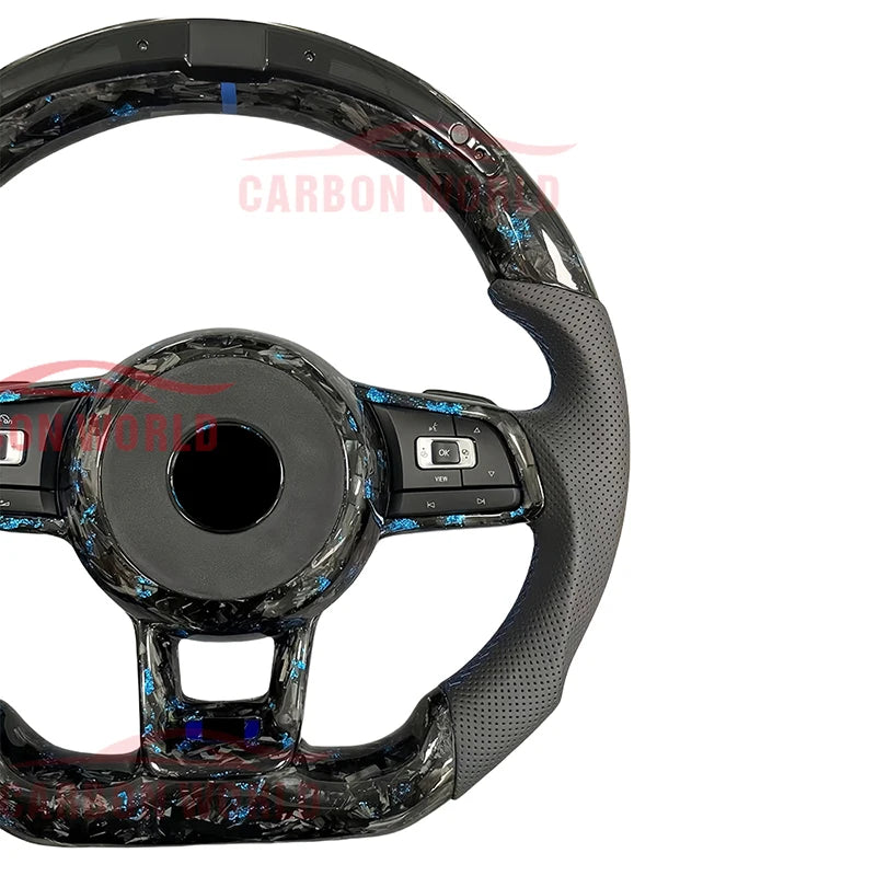 LED Forged Blue Carbon Fiber Steering Wheel for Volkswagen VW Golf VII R-Line GTI R GTS VI V Plus R32 IV MK7 MK6 MK5 Sports Car