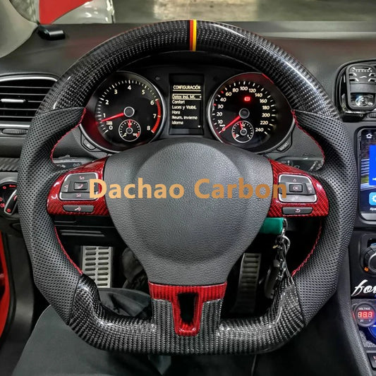 Real Carbon Fiber Steering Wheel For Volkswage VW Golf 6 6R GTI High Quality Leather Custom Style