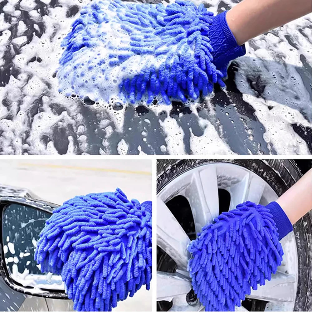 Microfiber Car Wash Cloth Gloves Automotive Double-sided Cleaning Drying Towels Thicken Chenille Vehicle Window Glass Supplies