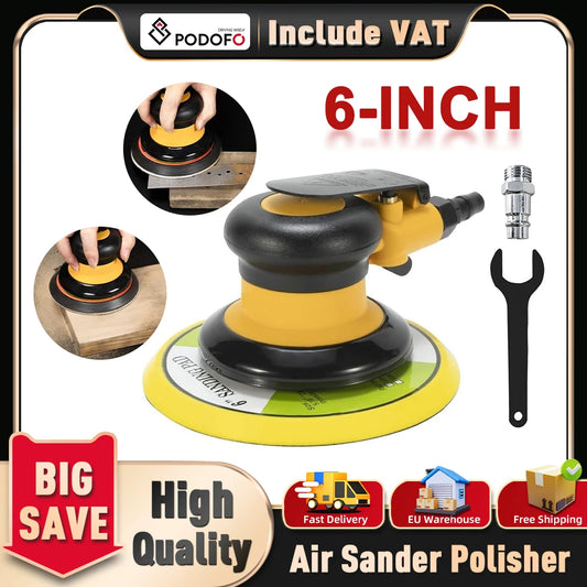Podofo 12000 RPM Grindering Machine Car Air Sander Polisher with 6'' Pad, 6''Air Sander and a Wrench Polishing Grinder Tool