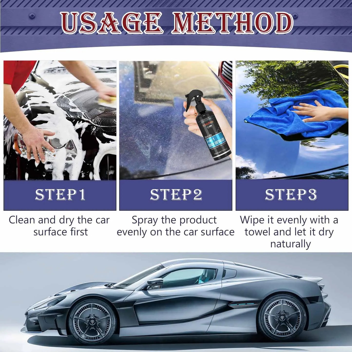 Hydroshine 3-in-1 Quick Detailer High Protection Ceramic Coating Car Wax Polishing Incredible Shine Protection Water Beading