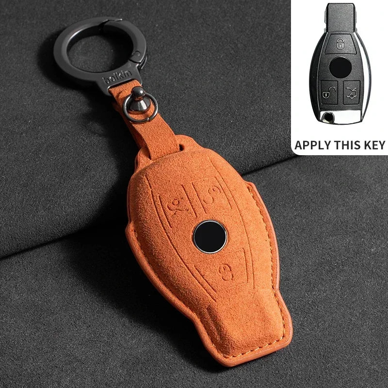 Suede Car Key Case Cover Protector Shell for Mercedes Benz A C E S G Class GLC CLE CLA GLB GLS W177 W205 W213 W222 X167 AMG