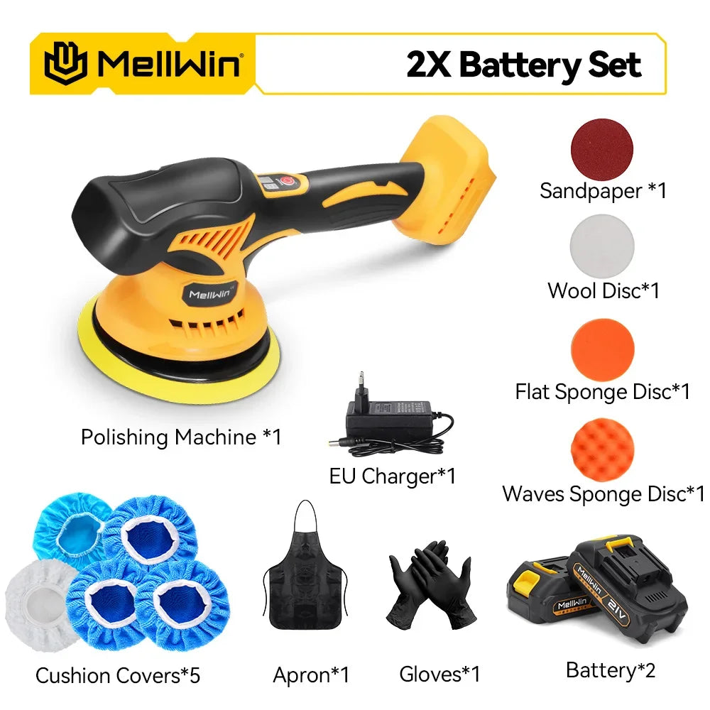 MELLWIN 6000rpm 8Gears Digital Display Cordless Electric Polisher Car Polishing Waxing Sanding Machine For Makita 18VBattery Pin