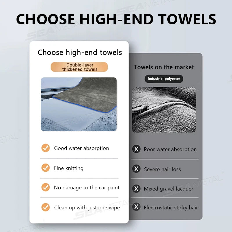 SEAMETAL 1200GSM Coral Fleece Deluxe Car Wash Microfiber Towel Plush Cleaning Drying Cloth Car Wash Towels 40x40/40x60/60x90cm