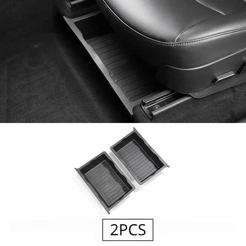 Underseat Storage Box for Tesla Model Y 2021-2024 Seats Drawer TPE Hidden Storage Tray Push Pull Car Organizer Car Accessories