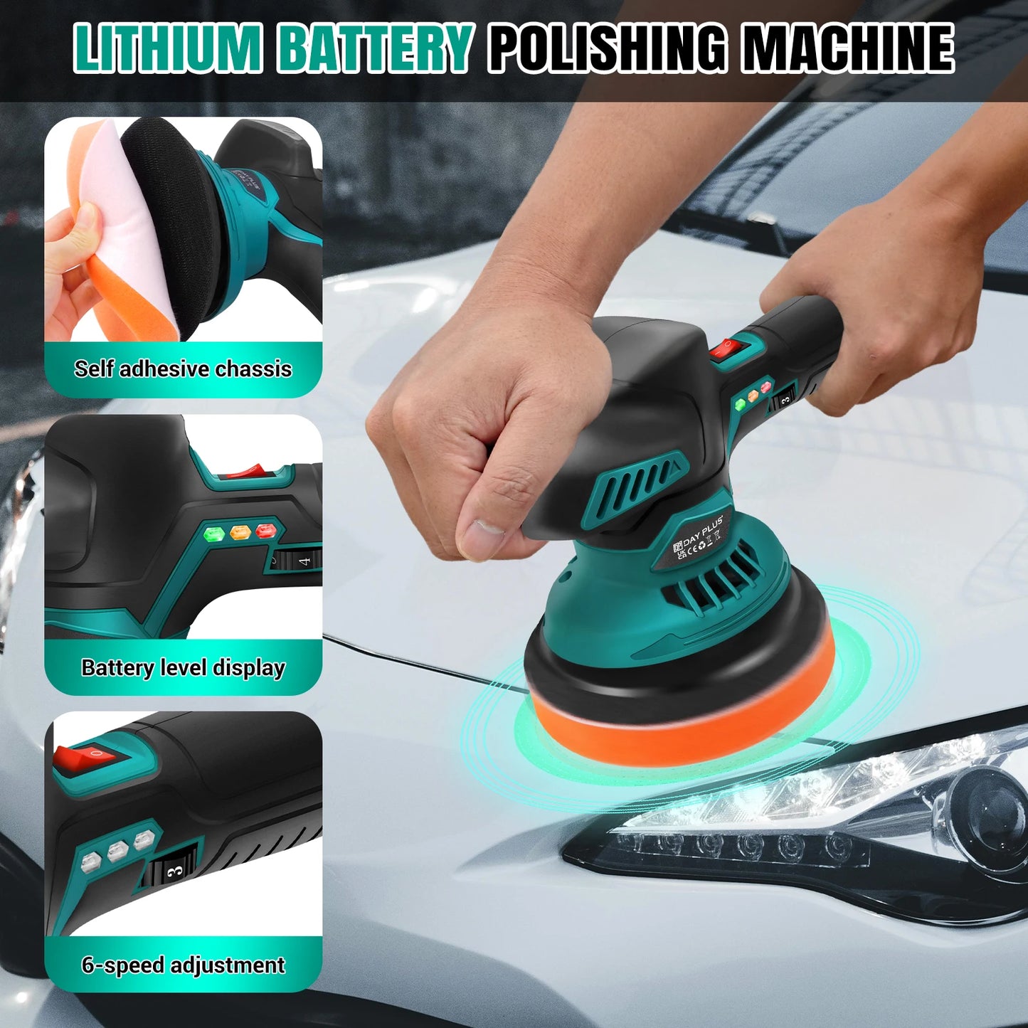 Polishing Machine 12V Cordless Polisher 6 Gears 500W Automotive Electric Waxing Repairing Wireless Sander Polish 2.0Ah Battery