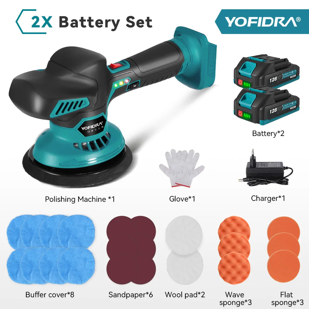 YOFIDRA 150MM 7000RPM Electric Car Polisher 6 Gears Cordless Auto Polishing Sanding Wax Power Tool For Makita 18V Battery Pin