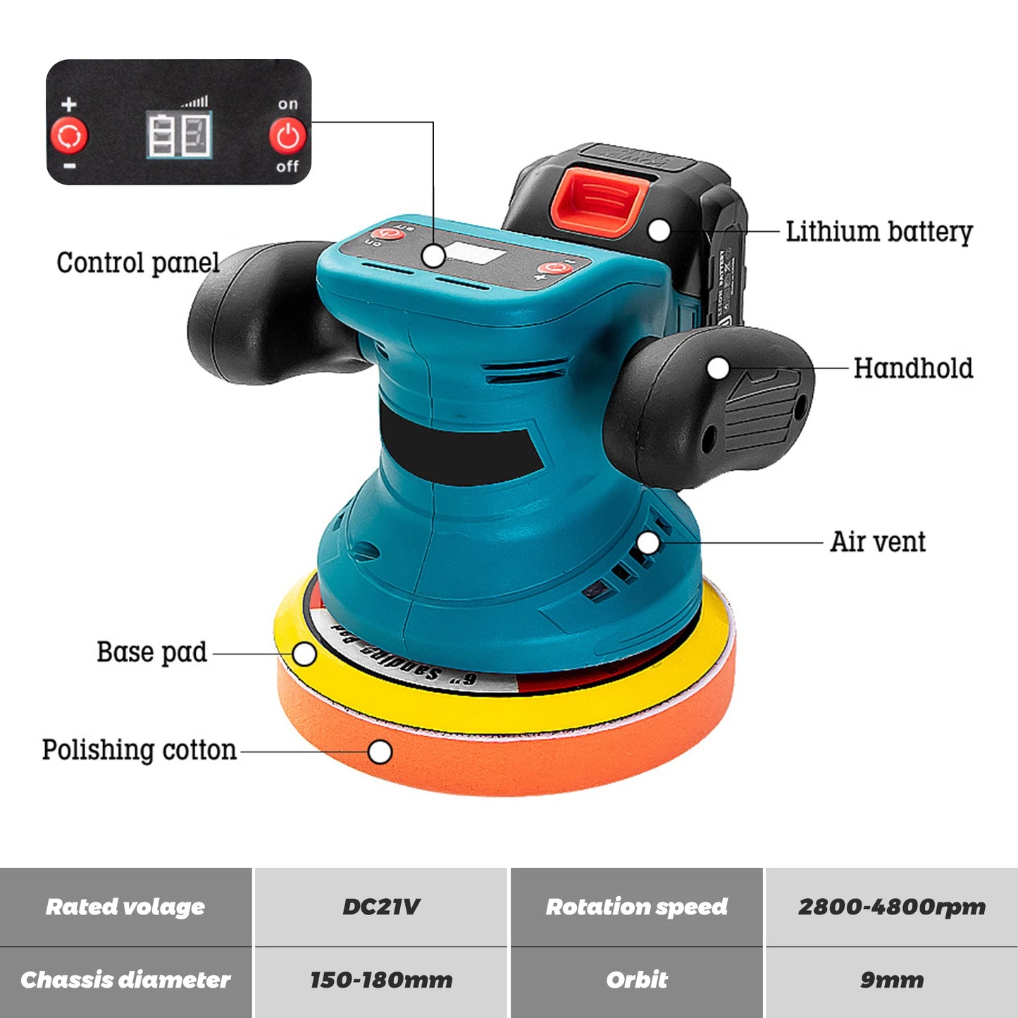 Car polishing machine 21V cordless polishing machine 480W car electric waxis maintenance wireless polishing machine