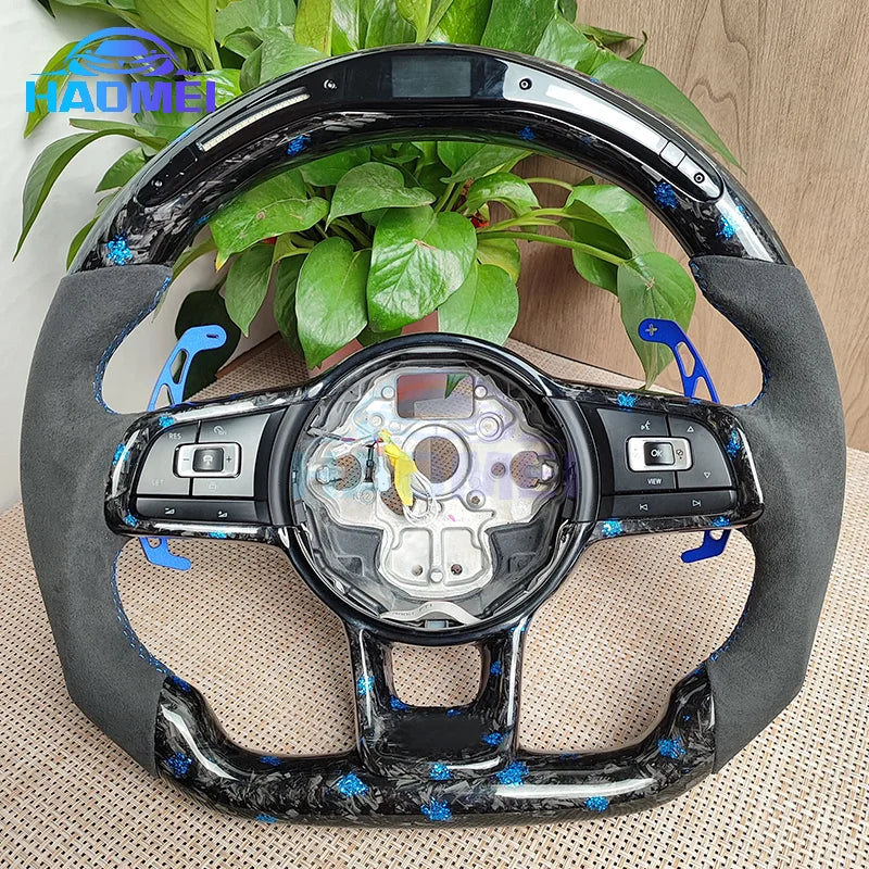Forged Carbon Fiber Steering Wheel Suitable For Golf 7 7.5 GTI Models With LED And Multifunction Buttons, Shift Paddles