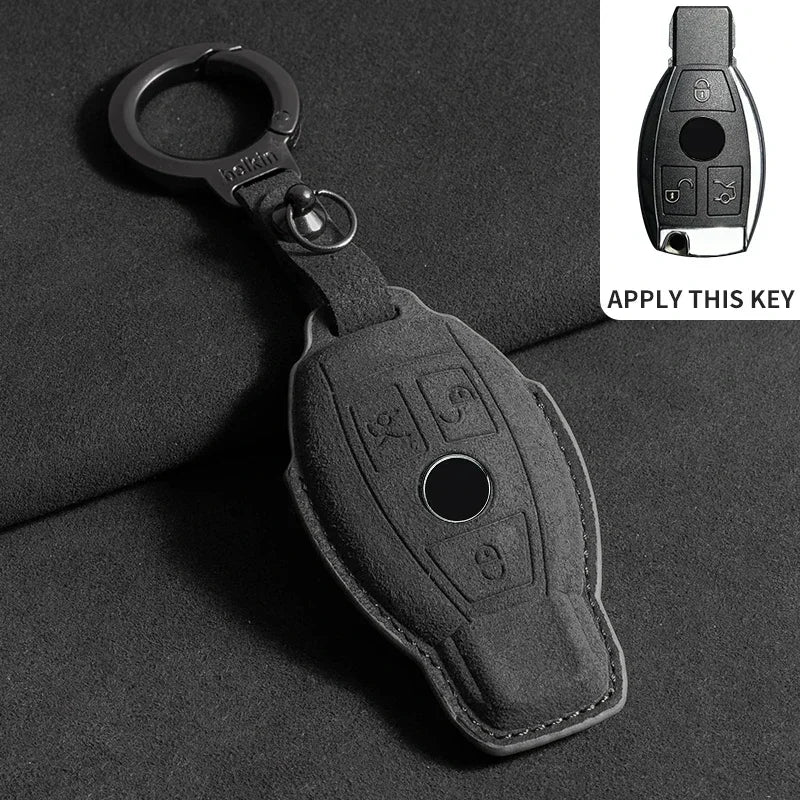 Suede Car Key Case Cover Protector Shell for Mercedes Benz A C E S G Class GLC CLE CLA GLB GLS W177 W205 W213 W222 X167 AMG