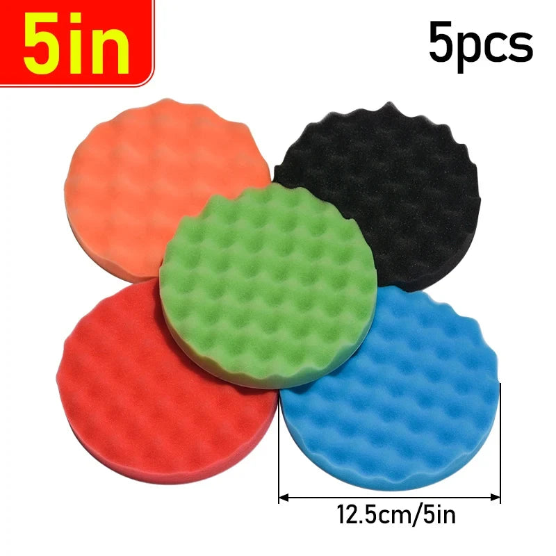 5Pcs 150/180mm Car Polishing Pads 5/6/7inch Sponge Polisher Clean Waxing Tool Auto Beauty Polishing Kit Buffing Cleaning Tool