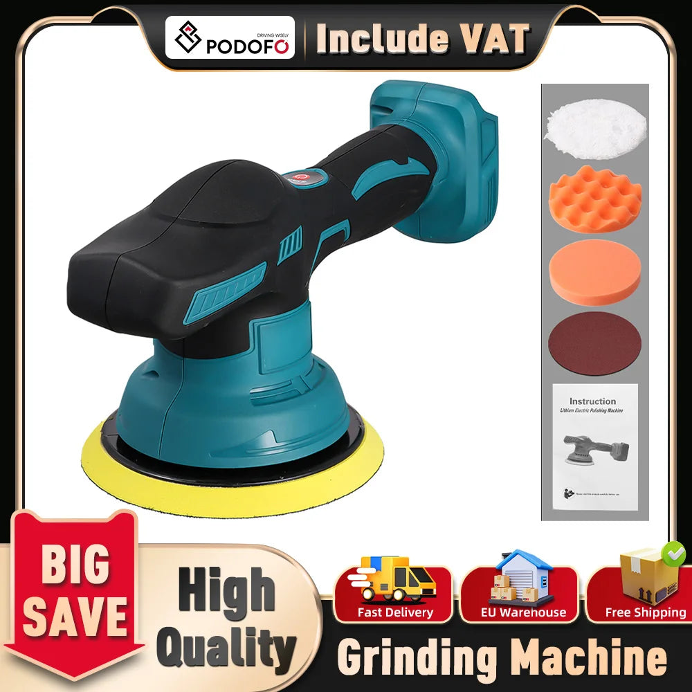 Podofo Car Polisher Auto Electric Waxing Sanding Sealing Glaze Tool with 8 Adjustable Speed without Battery and Charger