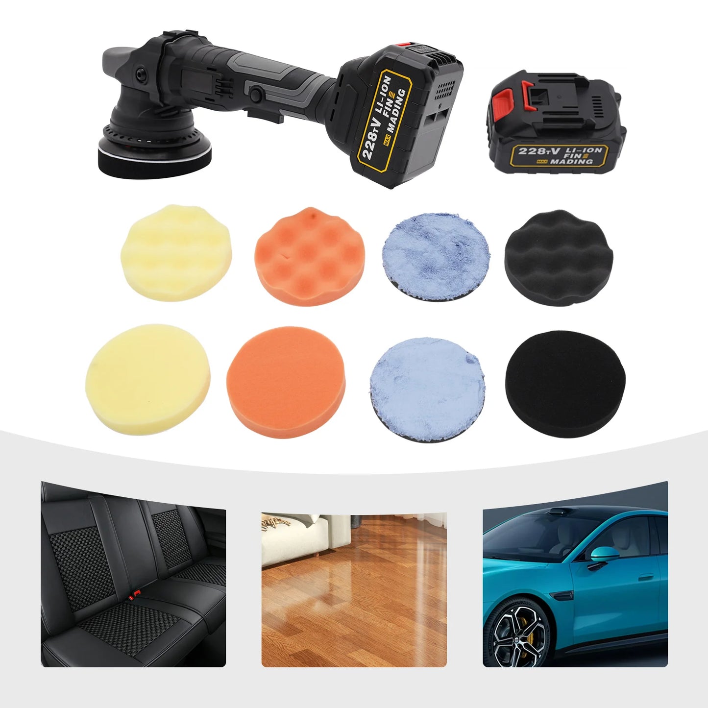 Polisher Machine with Brushless Copper Motor, 55 Minutes Battery Life, Shockproof Handle for Car Waxing and Polishing