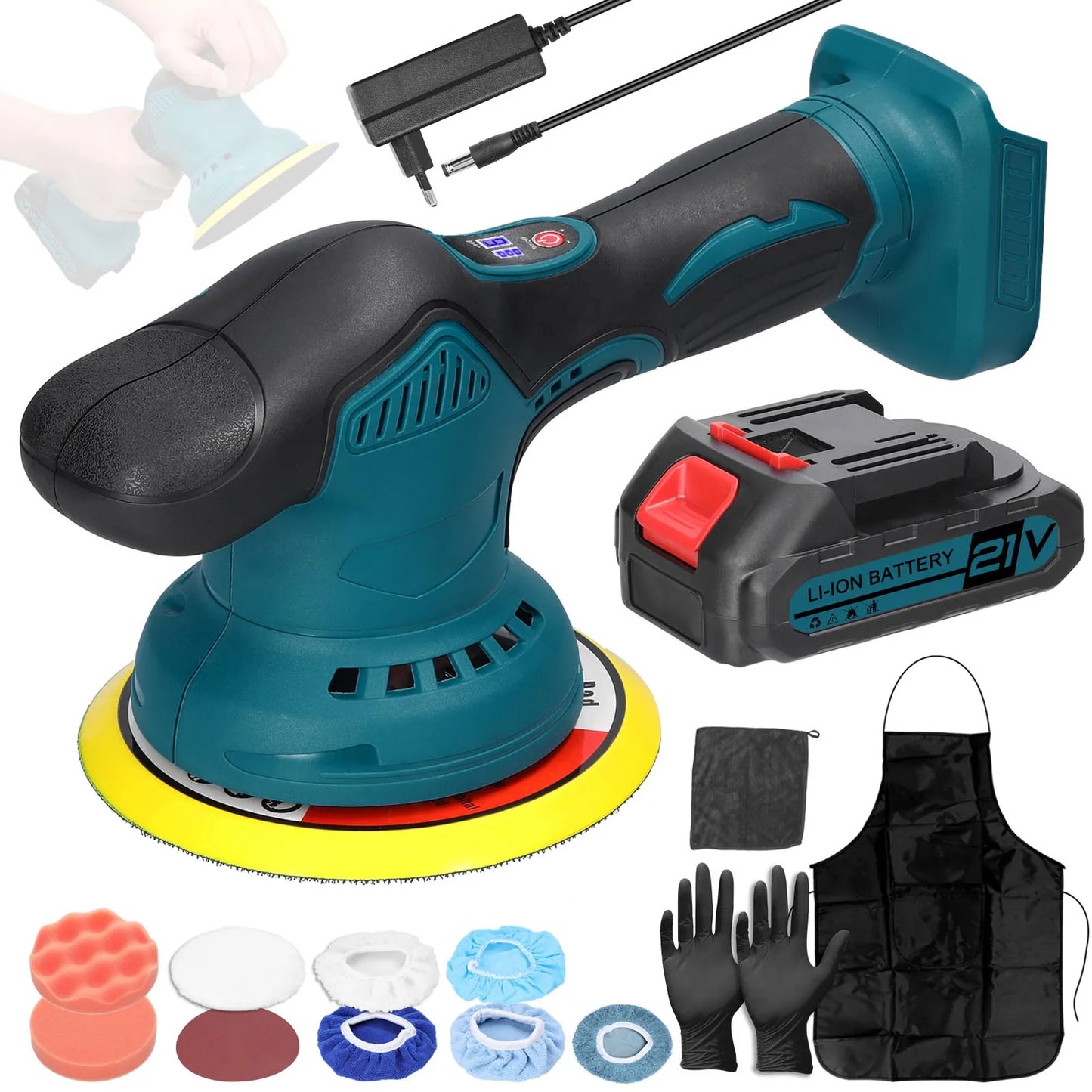 21V Cordless Car Polisher 6 Gears of Speeds Adjustable Electric Auto Polishing Machine Multifunction Home Cleaning Metal Waxing