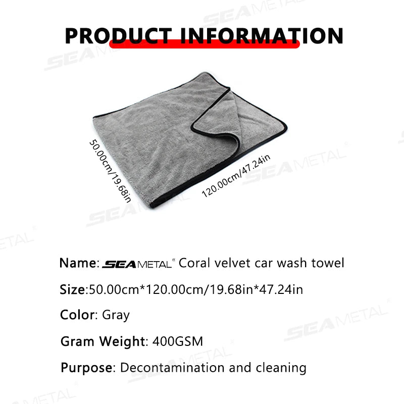SEAMETAL 50x120cm Car Cleaning Towel Upgraded Microfiber Ultra-Soft Auto Wash Towels Super Absorbent Scratch-Free Drying Cloth